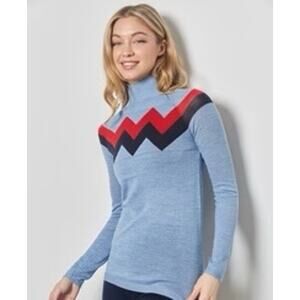 The L’ETOILE Chevron Mock Neck Sweater with Red, Light Blue, & Navy Size XS